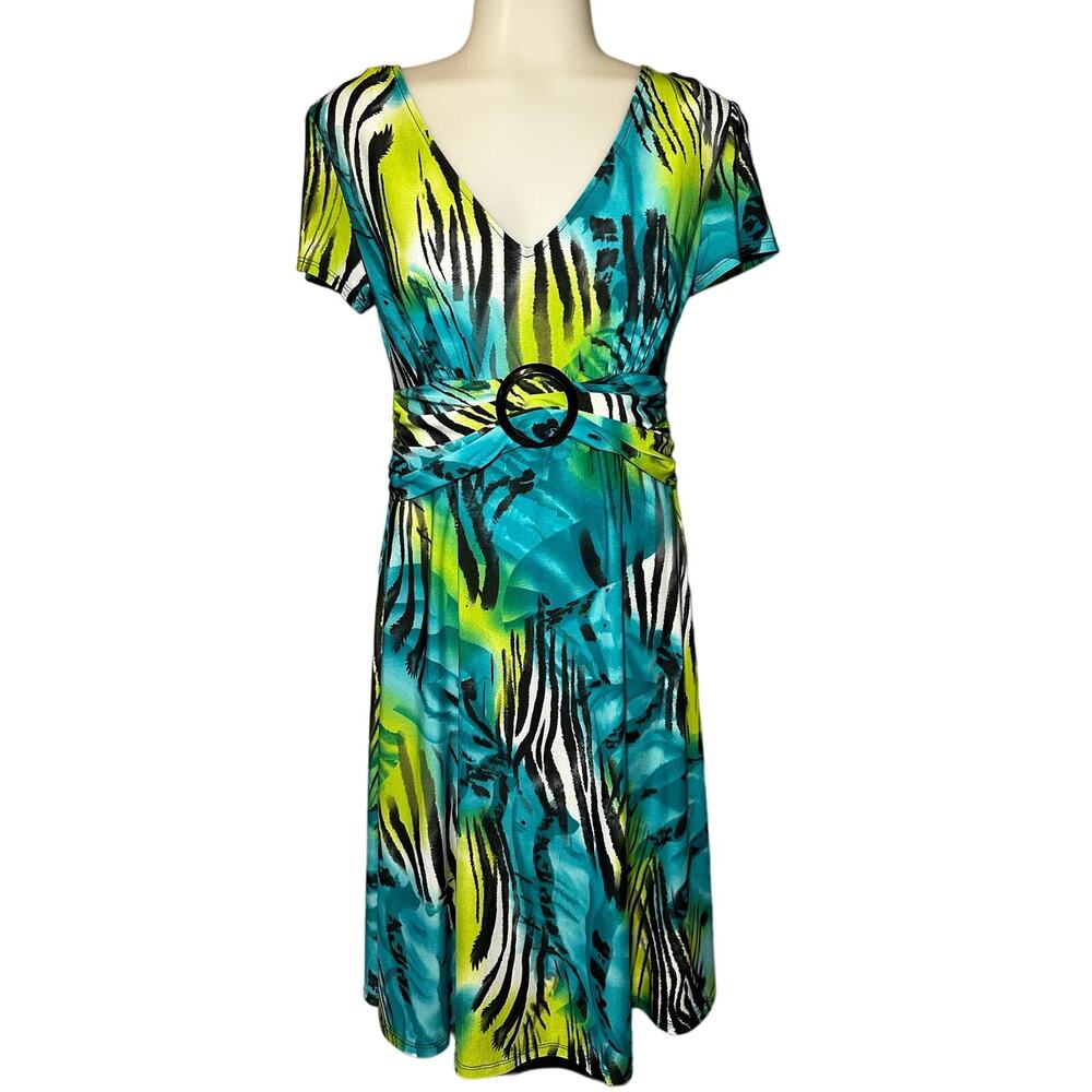 AA Studio AA Womens Teal & Blue Zebra Print Dress Size 4P